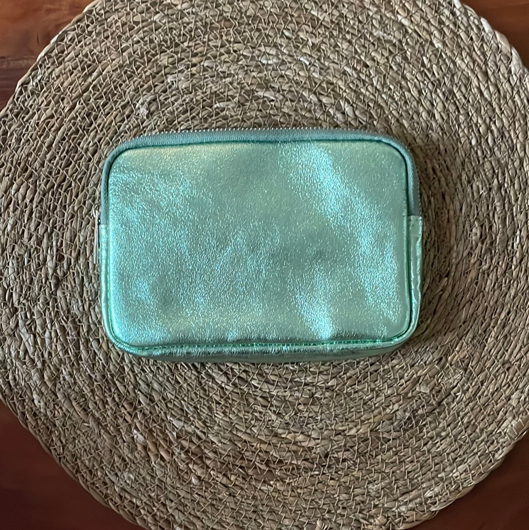 Pochette vert émeraude en cuir irisé